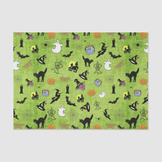 Random Halloween Iconic Pattern Green BG Tissuepapier (Voorkant)