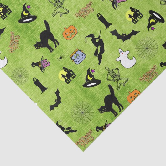 Random Halloween Iconic Pattern Green BG Tissuepapier (Detail)