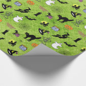 Random Halloween Iconic Pattern Green Cadeaupapier (Hoek)