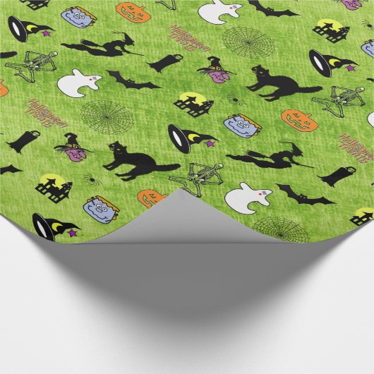Random Halloween Iconic Pattern Green Cadeaupapier (Hoek)