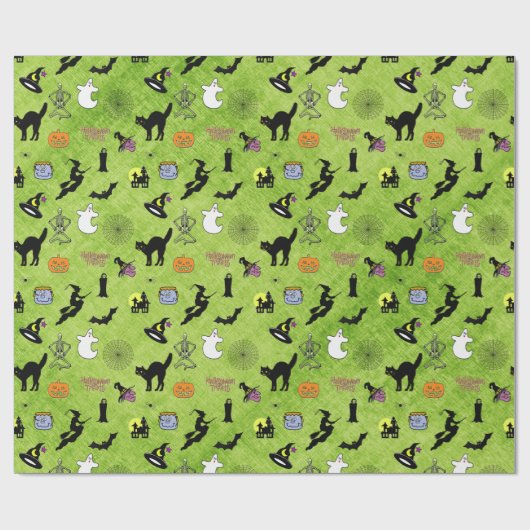 Random Halloween Iconic Pattern Green Cadeaupapier (Vlak)