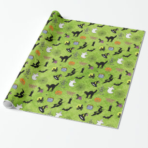 Random Halloween Iconic Pattern Green Cadeaupapier