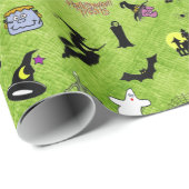 Random Halloween Iconic Pattern Green Cadeaupapier (Rol Hoek)
