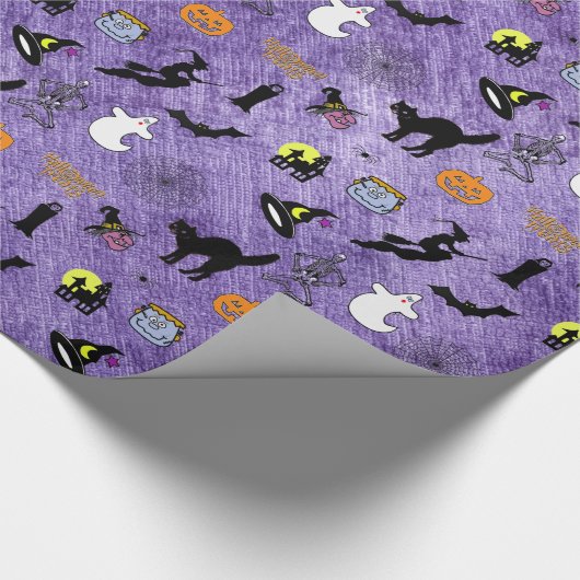 Random Halloween Iconic Pattern Paars Cadeaupapier (Hoek)