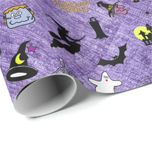 Random Halloween Iconic Pattern Paars Cadeaupapier (Rol Hoek)