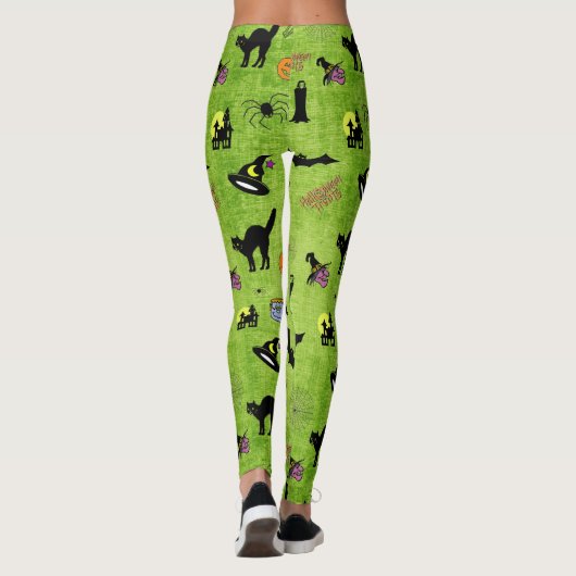 Random Halloween Pattern Green BG Holiday Design Leggings (Achterkant)