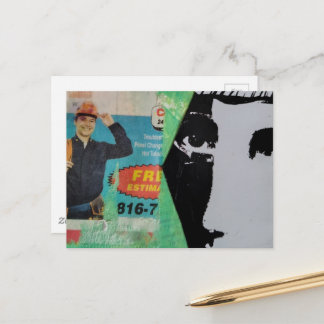Random Mixed Media Collage Working Man and a Face Briefkaart