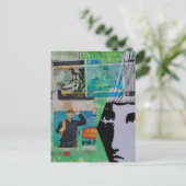 Random Mixed Media Collage Working Men and a Face Briefkaart (Staand voorkant)