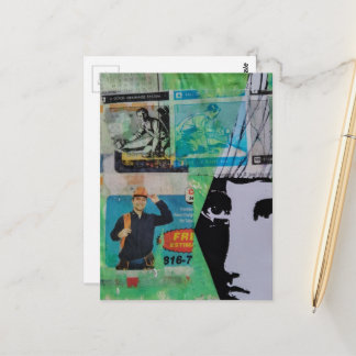 Random Mixed Media Collage Working Men and a Face Briefkaart
