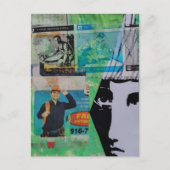 Random Mixed Media Collage Working Men and a Face Briefkaart (Voorkant)