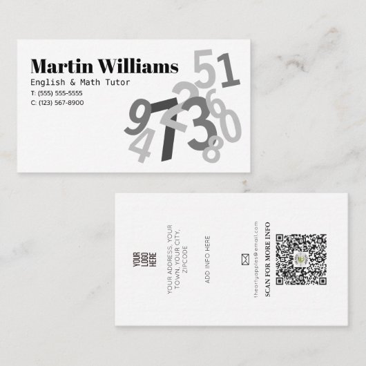 Random Numbers Wiskunde Tutor leraar home school Visitekaartje (Voorkant / Achterkant)