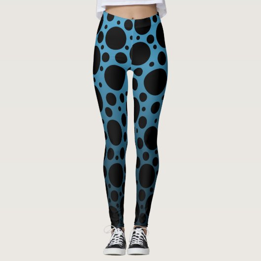 Random Polka Dots - Peacock Blue tot Black Gradien Leggings (Voorkant)