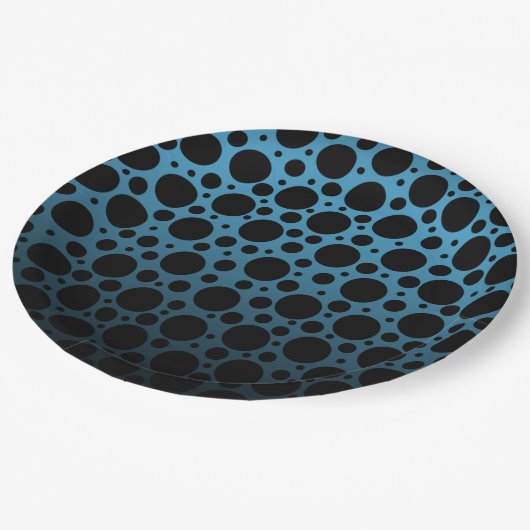 Random Polka Dots - Peacock Blue tot Black Gradien Papieren Bordje (Gekanteld)