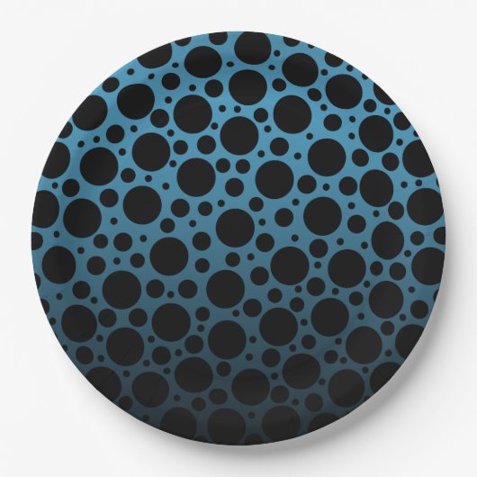 Random Polka Dots - Peacock Blue tot Black Gradien Papieren Bordje (Voorkant)