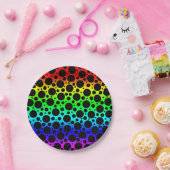 Random Polka Dots - Zwart op regenboog Papieren Bordje (Feest)