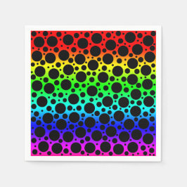 Random Polka Dots - Zwart op regenboog Servet
