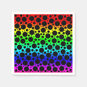 Random Polka Dots - Zwart op regenboog Servet