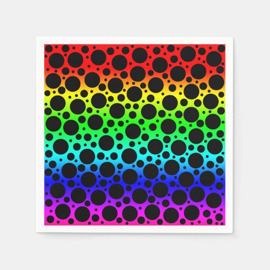 Random Polka Dots - Zwart op regenboog Servet (Voorkant)
