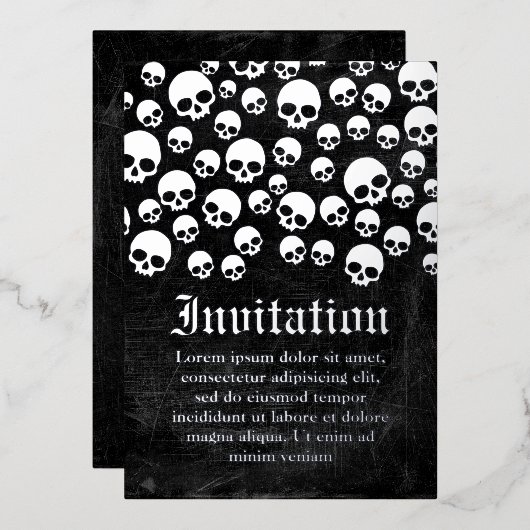 Random Skull Pattern Silver Foil Invitation Kaart (Voorkant / Achterkant)