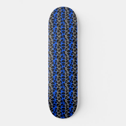 Random Skulls Blue Grey Stripes Persoonlijk Skateboard (Voorkant)