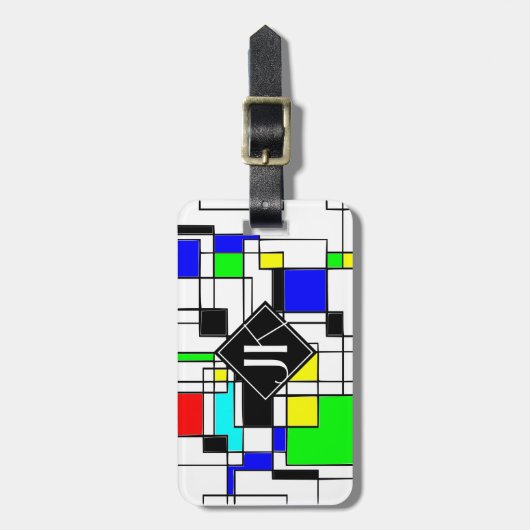 Random Squares Homage to Mondrian Bagagelabel (Voorkant verticaal)