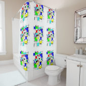 Random Squares Homage to Mondrian Douchegordijn (In situ)