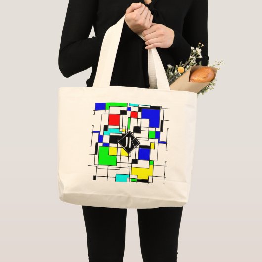 Random Squares Homage to Mondrian Grote Tote Bag (Voorkant (product))