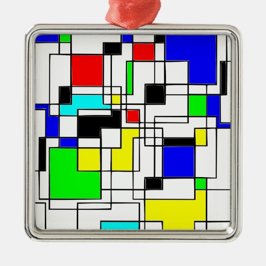 Random Squares Homage to Mondrian Metalen Ornament (Voorkant)