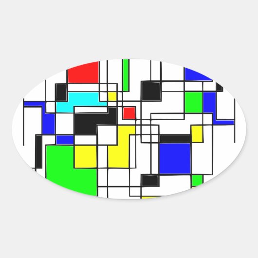 Random Squares Homage to Mondrian Ovale Sticker (Voorkant)