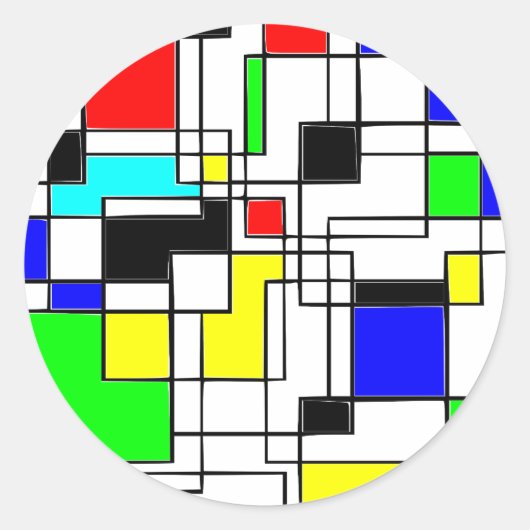 Random Squares Homage to Mondrian Ronde Sticker (Voorkant)
