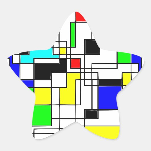 Random Squares Homage to Mondrian Ster Sticker (Voorkant)