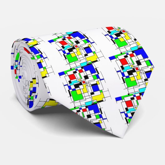 Random Squares Homage to Mondrian Stropdas (Opgerold)