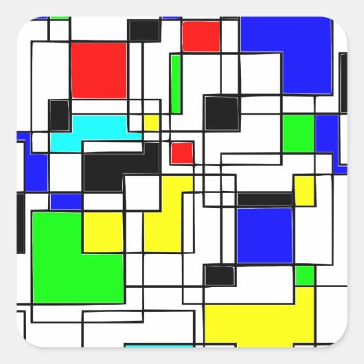Random Squares Homage to Mondrian Vierkante Sticker (Voorkant)