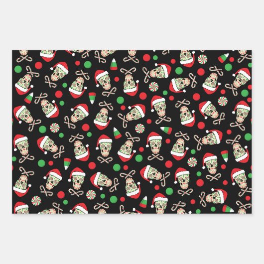 Random Sugar Skull Santa Inpakpapier Vel (Voorkant)