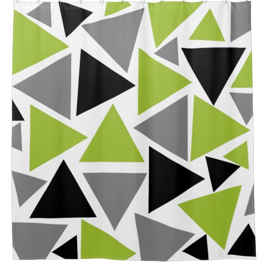 Random Triangles Lime Green Black Grey White Douchegordijn (Voorkant)