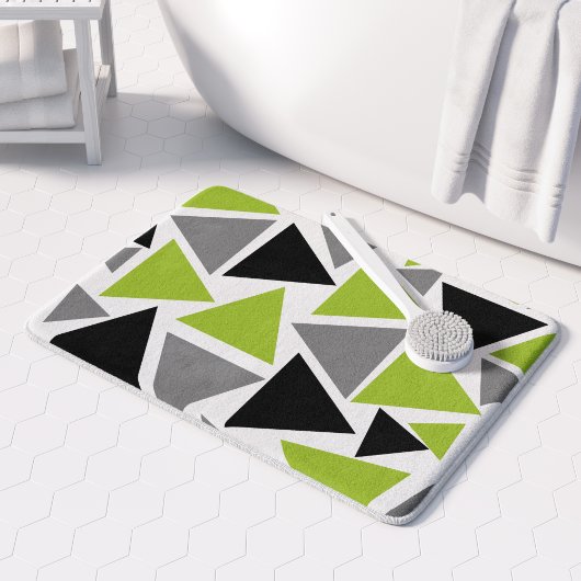 Random Triangles Lime Green Grey Black op White Badmat