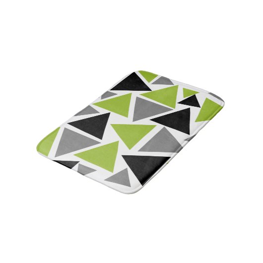 Random Triangles Lime Green Grey Black op White Badmat (Gekanteld)