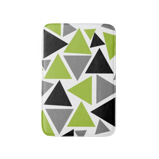 Random Triangles Lime Green Grey Black op White Badmat (Voorkant Verticaal)