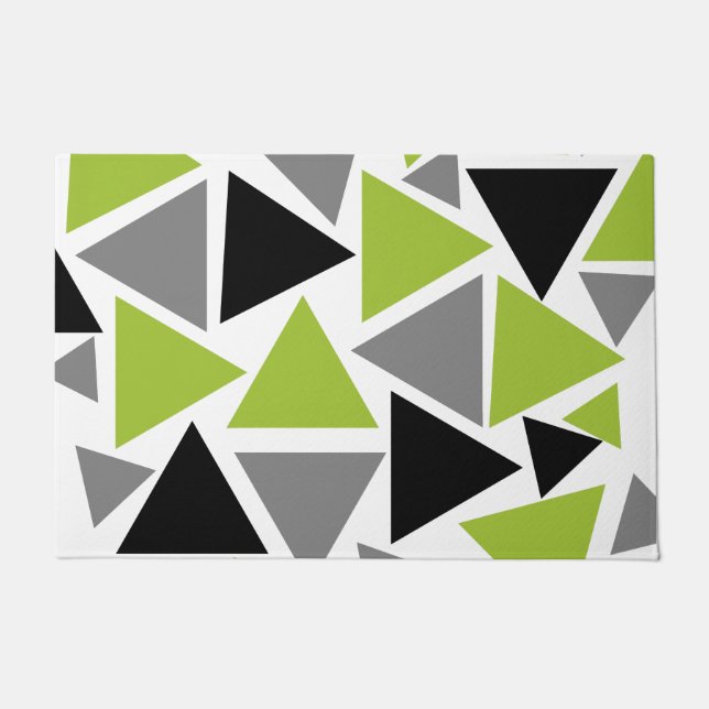 Random Triangles Lime Green Grey Black op White Deurmat (Voorkant)