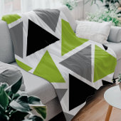 Random Triangles Lime Green Grey Black op White Fleece Deken
