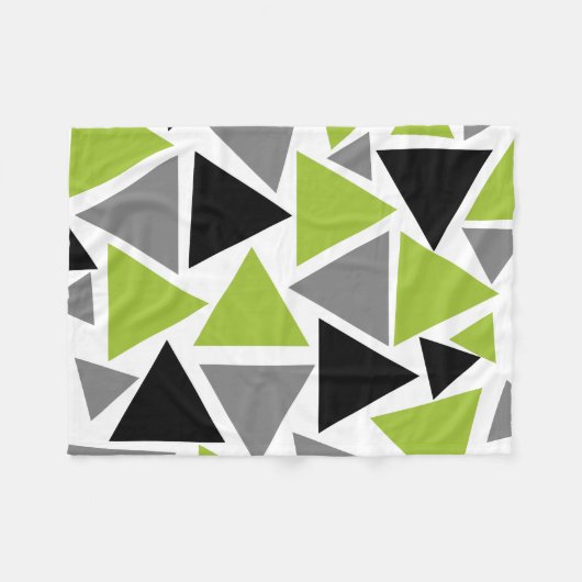 Random Triangles Lime Green Grey Black op White Fleece Deken (Voorkant (Horizontaal))