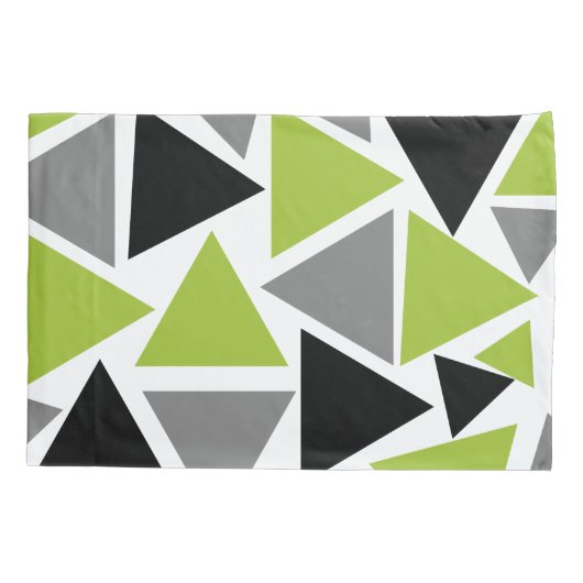 Random Triangles Lime Green Grey Black op White Kussensloop (Achterkant)