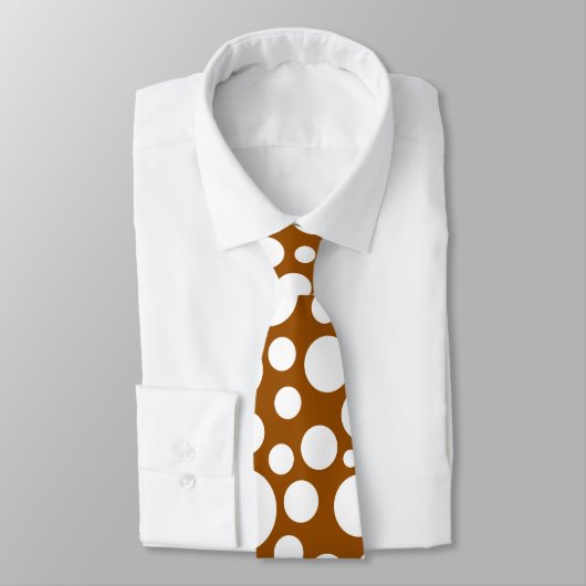 Random White Polka Dot Pattern op bruin Stropdas (Gebonden)