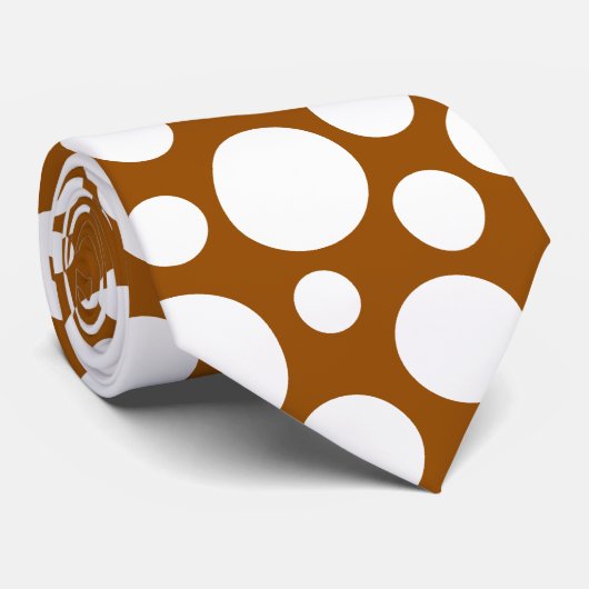 Random White Polka Dot Pattern op bruin Stropdas (Opgerold)