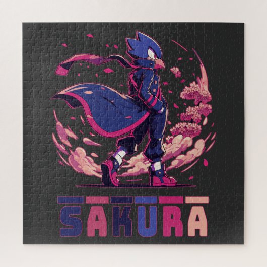 Randse Sakura Krijger Vogel Anime Illustratie Legpuzzel (Verticaal)