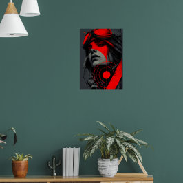 Randstedelijke Cyberpunk Dystopische Meisjes Rode Poster