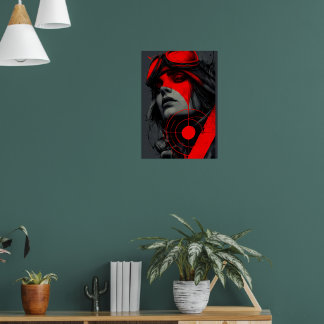 Randstedelijke Cyberpunk Dystopische Meisjes Rode Poster