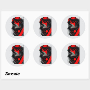 Randstedelijke Cyberpunk Dystopische Meisjes Rode  Ronde Sticker