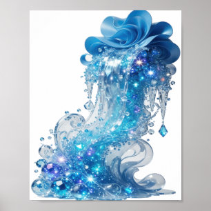Randstedige blauwe BLUE ICE WAVE print