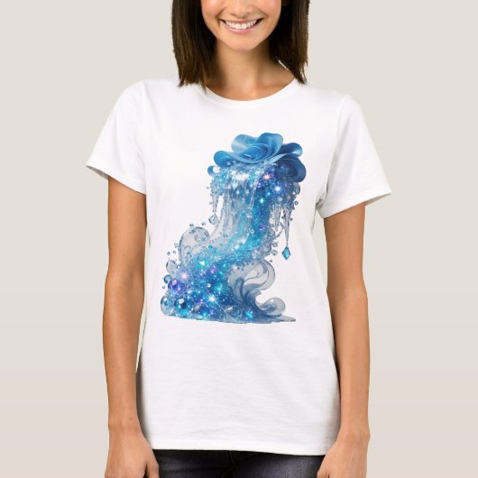 Randstedige blauwe BLUE ICE WAVE print T-shirt (Voorkant)